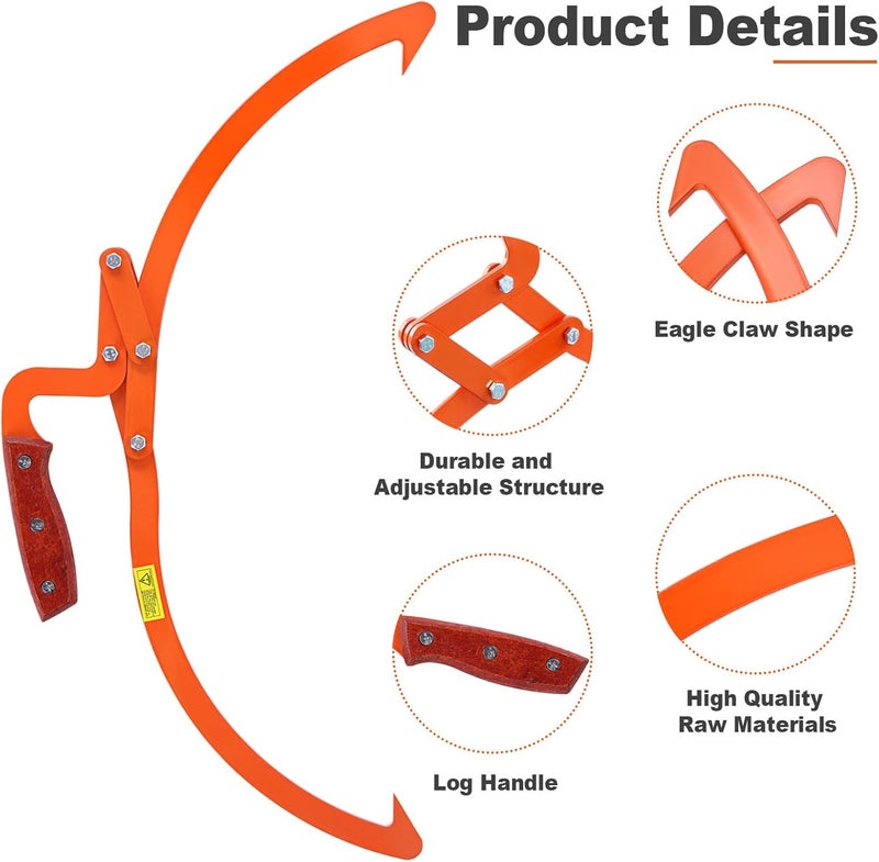 Meyoppm 13 Inch Orange Log Tongs, Claw Skidding Tong Logging Skidding Tongs with Non Slip Grip, Log Lifting Tools for Handling, Dragging & Carrying Tool - Image 2